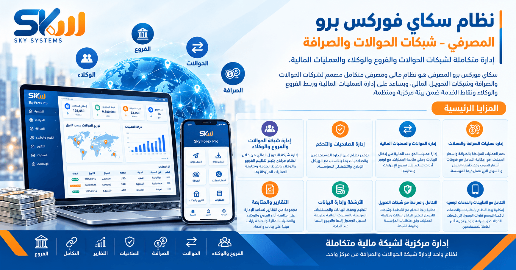 نظام سكاي فوركس برو المصرفي – شبكات الحوالات والصرافة